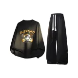 Black Crew Neck Sweatshirt+Black Pants