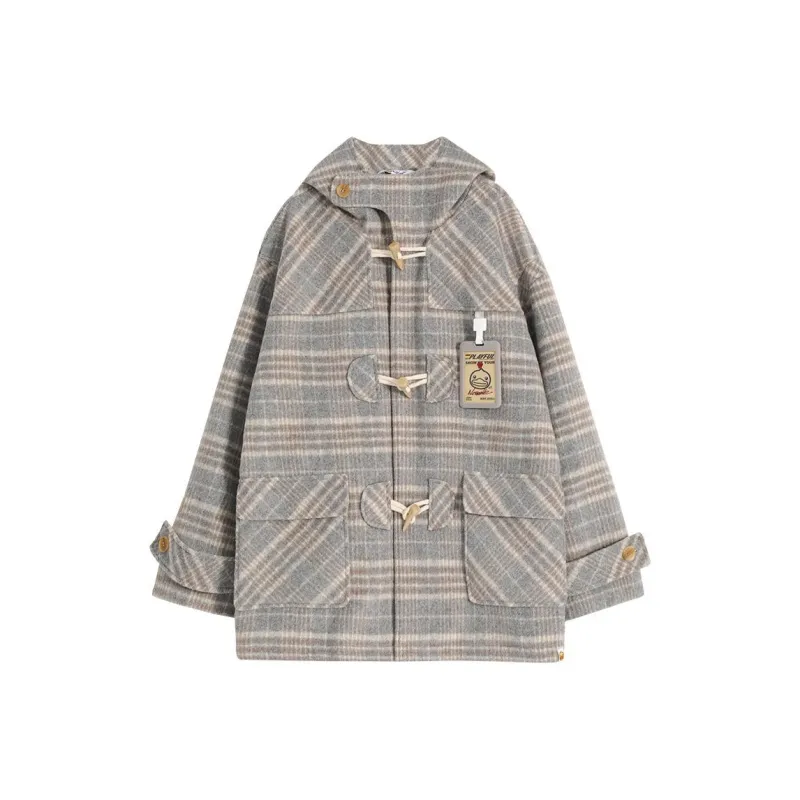 B.Duck Coats Women's Khaki Gray Blue Plaid-0