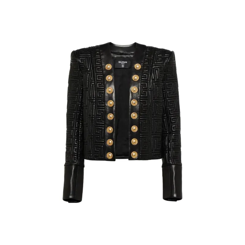 BALMAIN SS22 Leather Jackets Coats Women's Black-0
