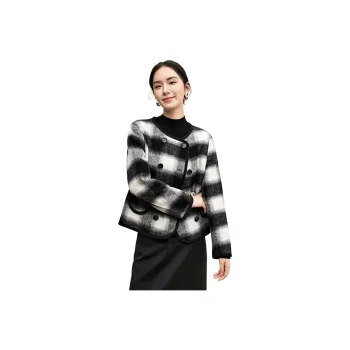 SENTUBILA Coats Women's Black White Plaid