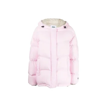 MSGM FW21 Solid Color Hooded Loose Fit Puffer Jacket Women's Pink