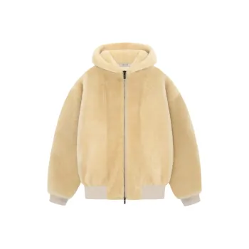 Fear Of God SS24 Season 8 Collection Shearling Hooded Bomber Leather Jacket Women's Cream/Cream