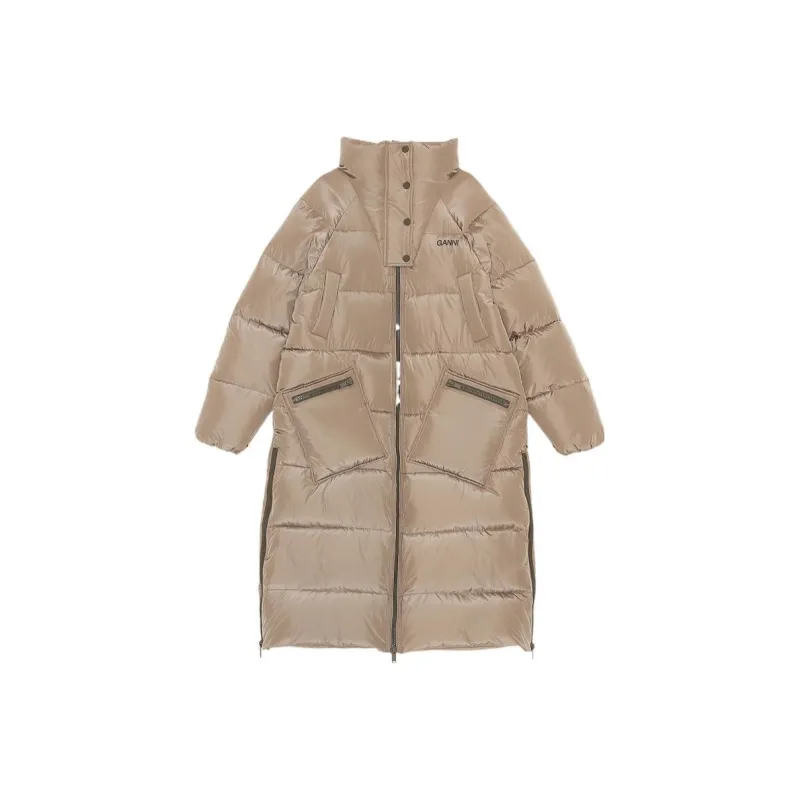 GANNI Solid Color Other Other Fitted Moderate Long Puffer Jacket Women's Amber-0