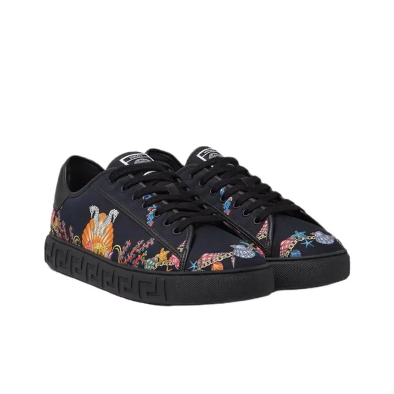 VERSACE Greca Low Top Skateboard Shoes Men's Black-2