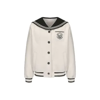 CHIWAWAMEME Cropped Coats Women's Campus Beige With Black Accents