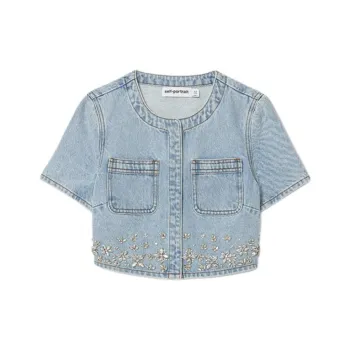 Self-portrait Embellished Cropped Denim Top