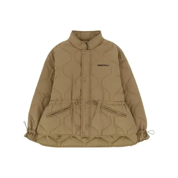 BEENTRILL Solid Color Stand Collar Loose Fit Puffer Jacket Women's Khaki