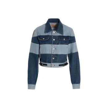 ANDERSSON BELL Mahina Patchwork Striped Cropped Denim Jacket