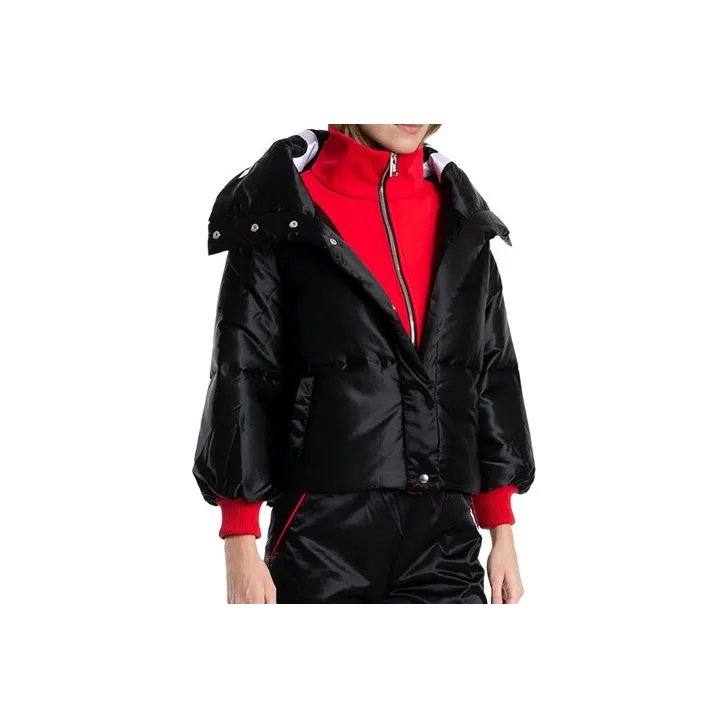 DSG DISGUSTO Letter Solid Color Lapel Puffer Jacket Women's Black-0