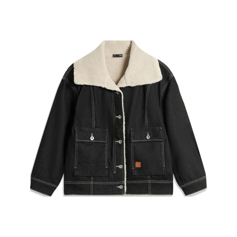 LiNing Sports Life Collection Denim Jacket Women's Pitch Black Denim-0
