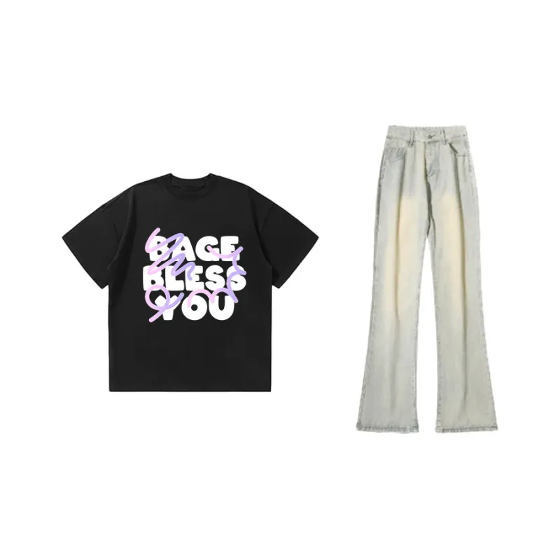 BAGE Casual Sportswear Unisex White Black Jeans-16