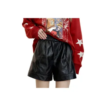 ELF SACK Vintage Black High Rise PU Leather Shorts Women's
