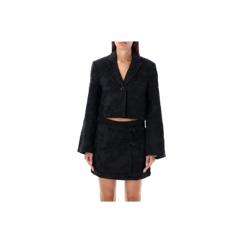 GANNI Floral Embroidered Single Breasted Cropped Blazer-0
