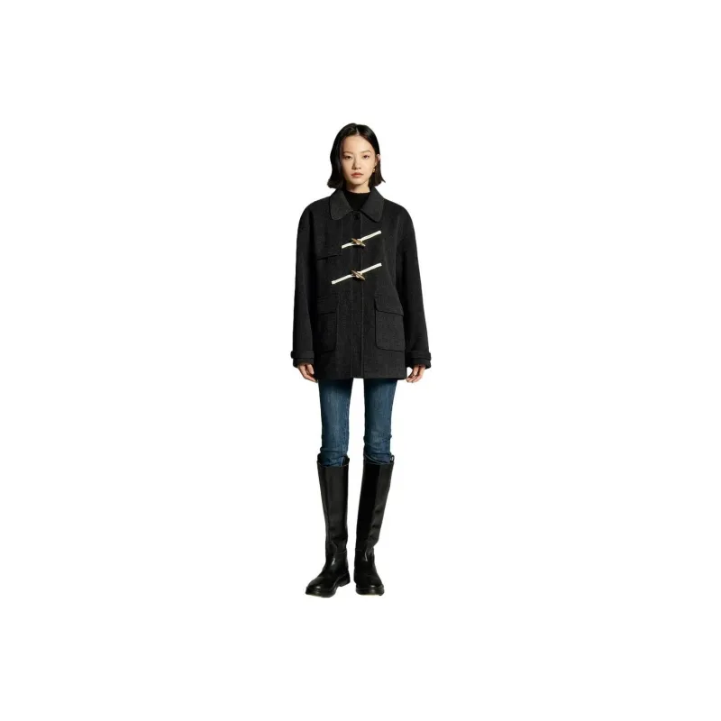 Initial Language Coats Women's Black Gray Color-0