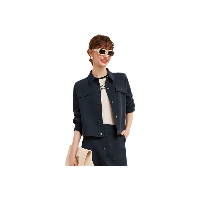 LOUISY AO Cropped Coats Women's Navy Blue-0
