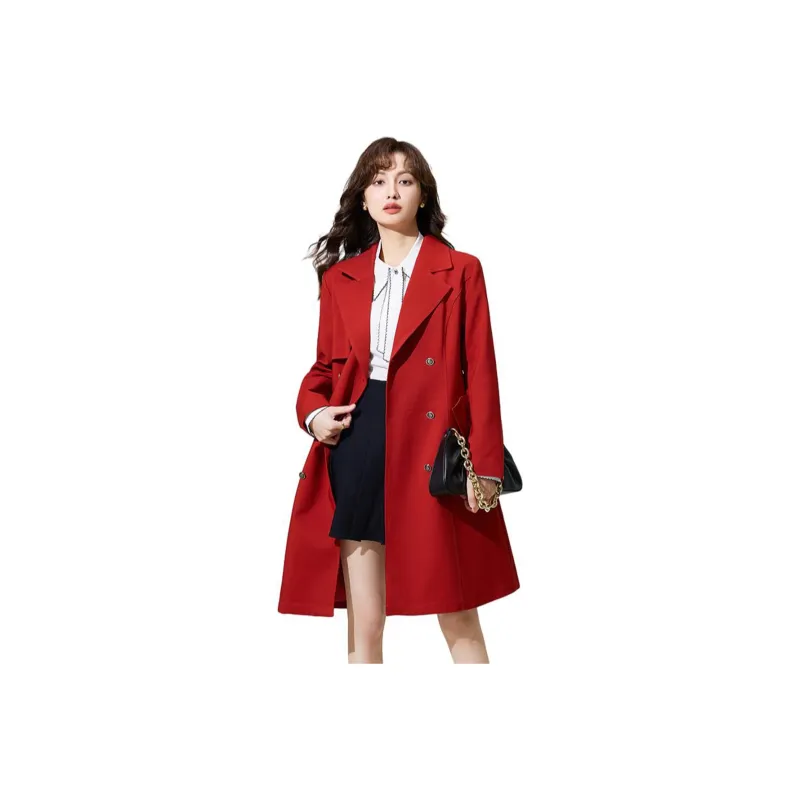 SMEN Trench Coats Women's Red-0