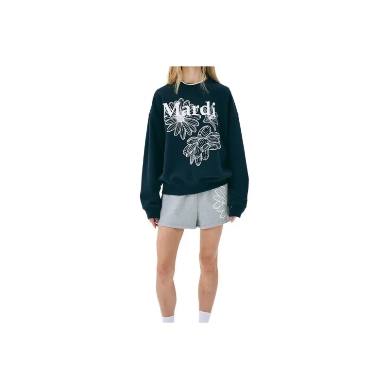 MARDI MERCREDI SS25 SWEATSHIRT TRIPLE FLOWER_NAVY WHITE Sweatshirt Korean Style Women's Marine Blue/White-0