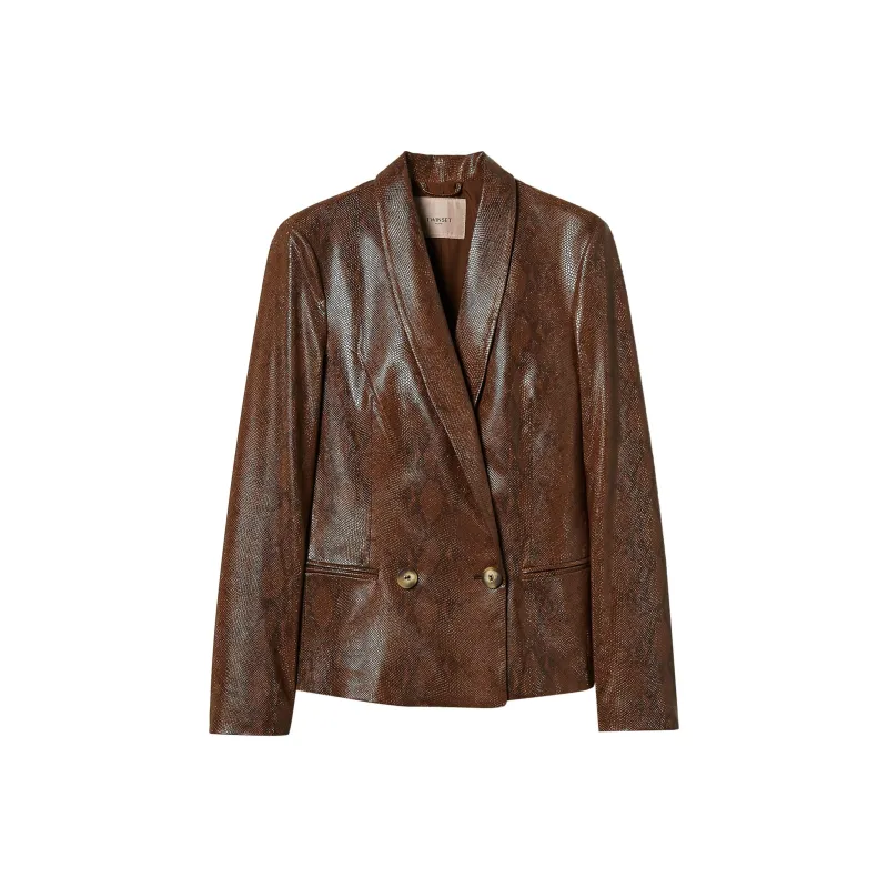 Twinset Lizard skin Effect Faux Leather Blazer-0
