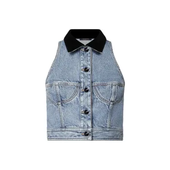 LOUIS VUITTON Sleeveless VeLOUIS VUITTONet Accent Denim Jacket