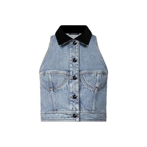 LOUIS VUITTON Sleeveless VeLOUIS VUITTONet Accent Denim Jacket