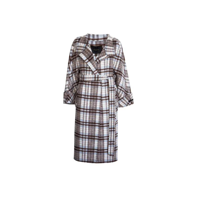 ROEYSHOUSE FW24 Coat Women's Blue Gray Plaid-0