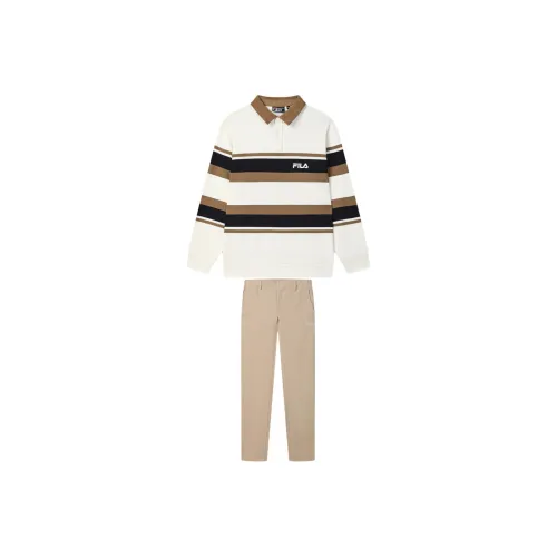 FILA ORIGINALE Casual Sportswear Men's Cloud White Top+Wheat Field Wind Color Bottom