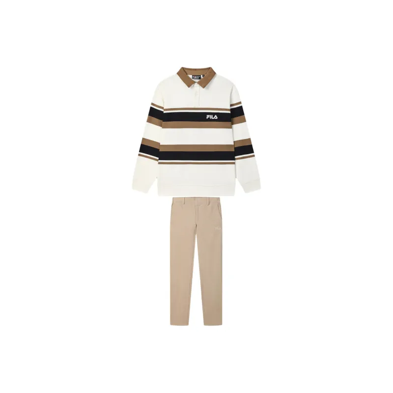 FILA ORIGINALE Casual Sportswear Men's Cloud White Top+Wheat Field Wind Color Bottom-0