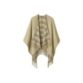 Burberry Check Wool Reversible Cape Cloaks Women's Green
