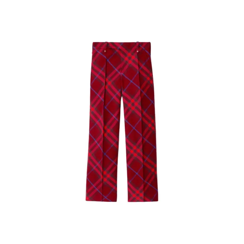Burberry Checked Pleated Straight Leg Trousers-0