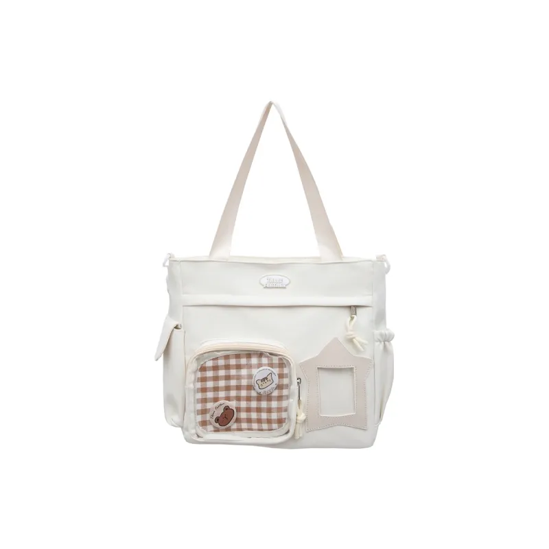 OUZIHUANG Nylon With PVC Shoulder Bag Unisex Black/Pink/Yellow/White/Blue-9