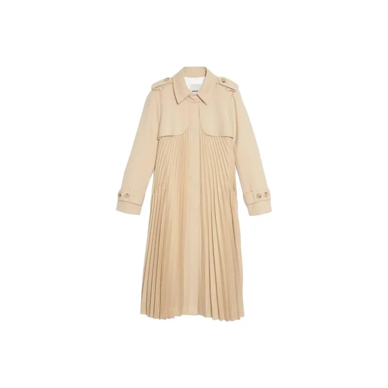 Sandro Pleated Trench Coat With Belt Trench Coat Women's Yellow-0