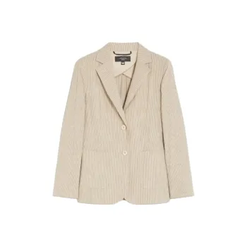 WEEKEND MaxMara Aletta Collection Cotton And Linen Seersucker Blazer Business Suit Women's Beige