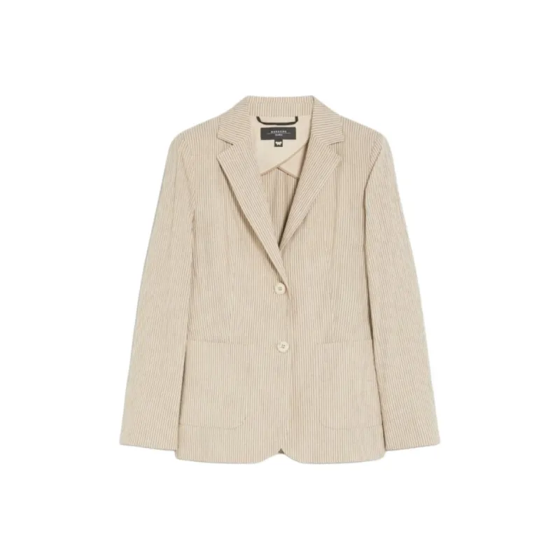 WEEKEND MaxMara Aletta Collection Cotton And Linen Seersucker Blazer Business Suit Women's Beige-0