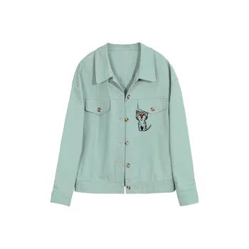 Wbwq Denim Jacket Women's Spring Aqua Green