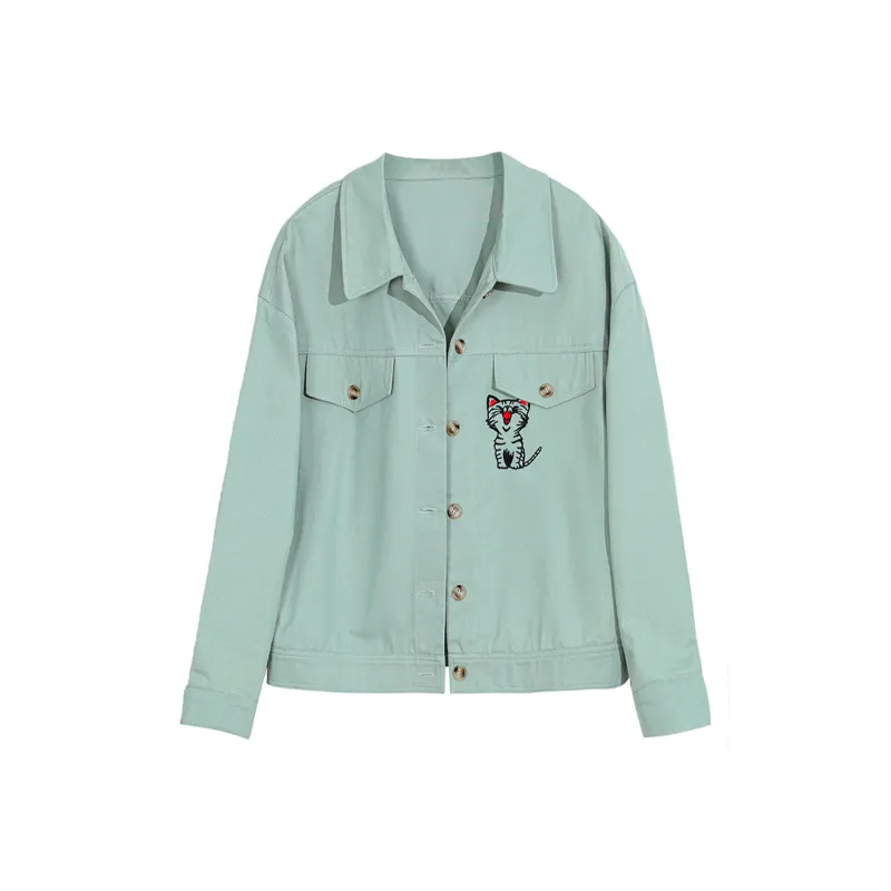 Wbwq Denim Jacket Women's Spring Aqua Green-0