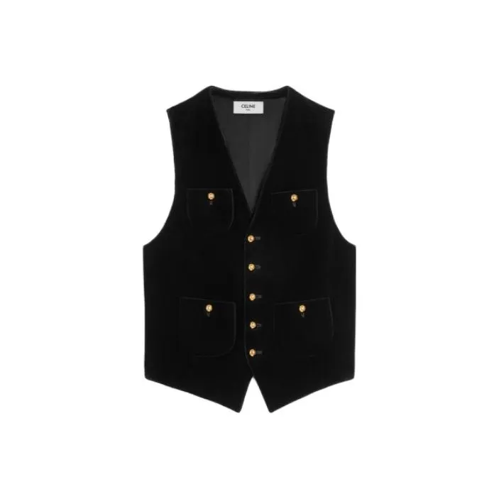 CELINE Cotton Velvet Waistcoat Black-0