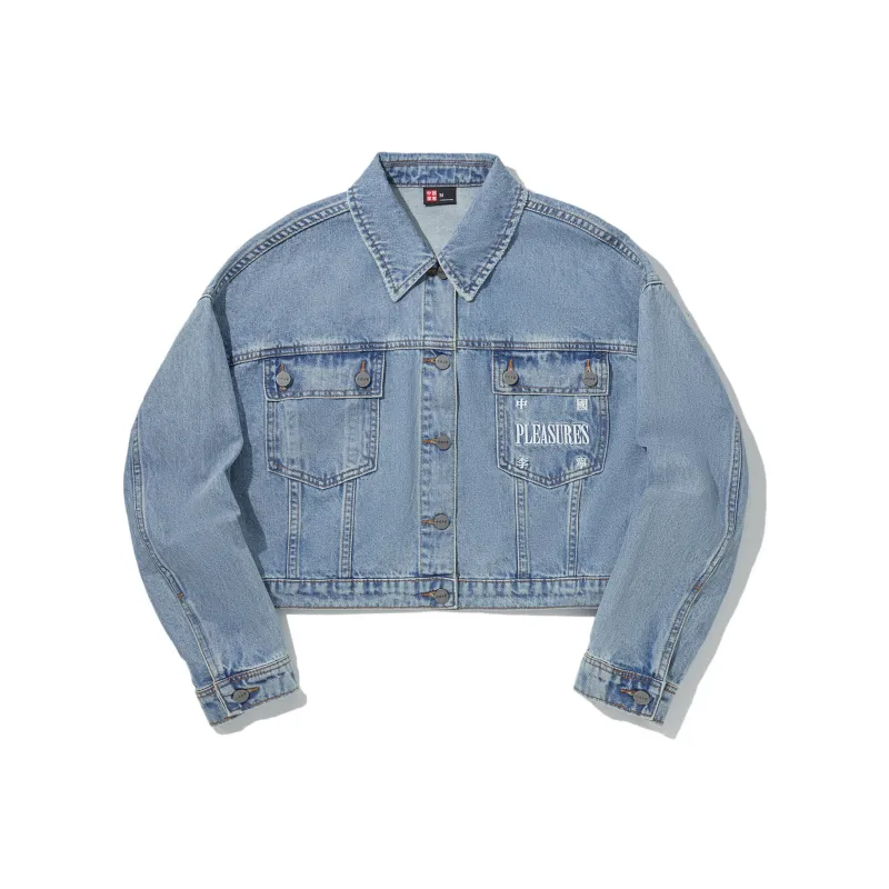 LiNing x PLEASURES Denim Jacket Women's Blue Denim Matte Yellow Plaid-0