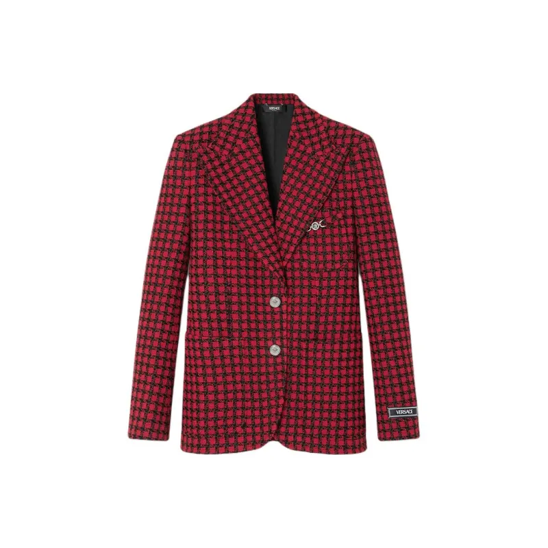 VERSACE Check Pattern Single Breasted Blazer-0