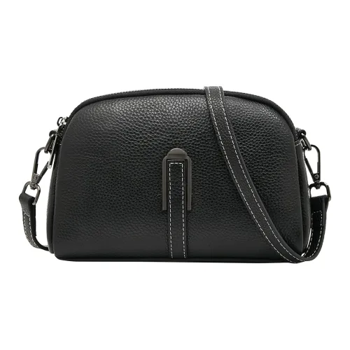 Old Man's Head Top Grain Cow Leather Crossbody Bag Women's Black/White/Pearl Blue/Gray