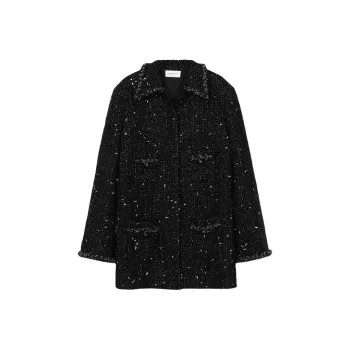 Roselingling Coat Women's Shimmering Silver Scales Black