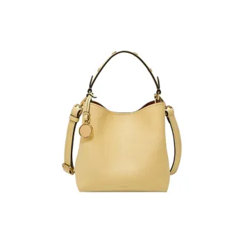 FOSSIL Leather Bucket Bag, One Shoulder Handbag Small Size Women's Yellow