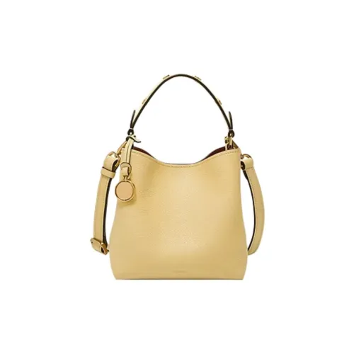 FOSSIL Leather Bucket Bag, One Shoulder Handbag Small Size Women's Yellow