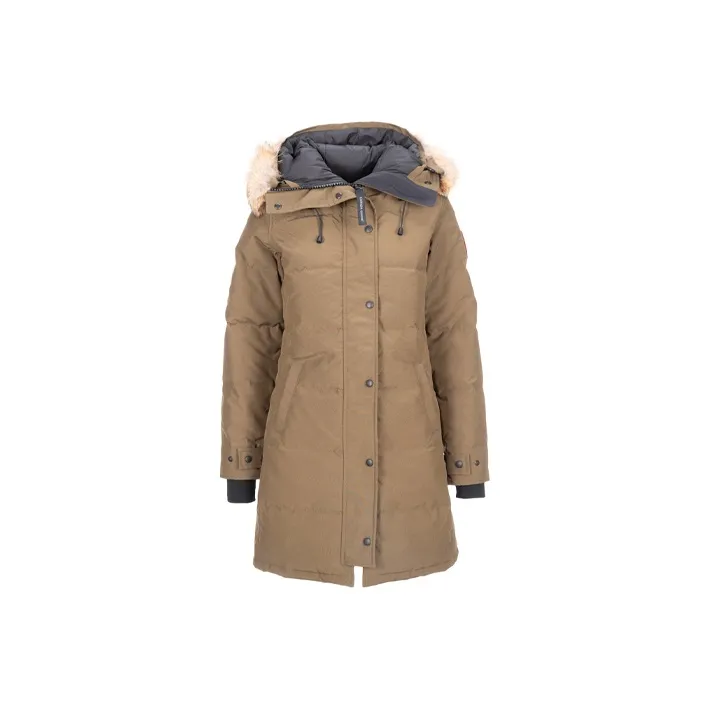 Canada Goose Shelburne Series Solid Color Hooded Mid-Length Puffer Jacket Women's Brown-0