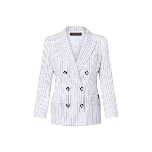 LOUIS VUITTON Nautical Double Breasted Pinstripe Blazer Business Suits Coats Women's White