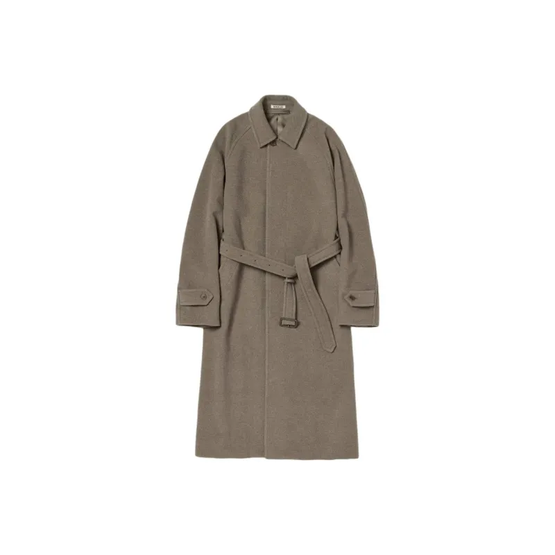 Auralee Super Fine Wool Mosser Soutien Collar Coat 'Khaki Beige'-0