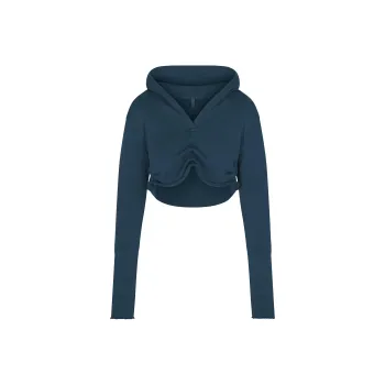 SKIMS SS25 FRENCH TERRY SHOULDER PAD CROPPED HOODIE Sweatshirt Women's INDIGO/Indigo