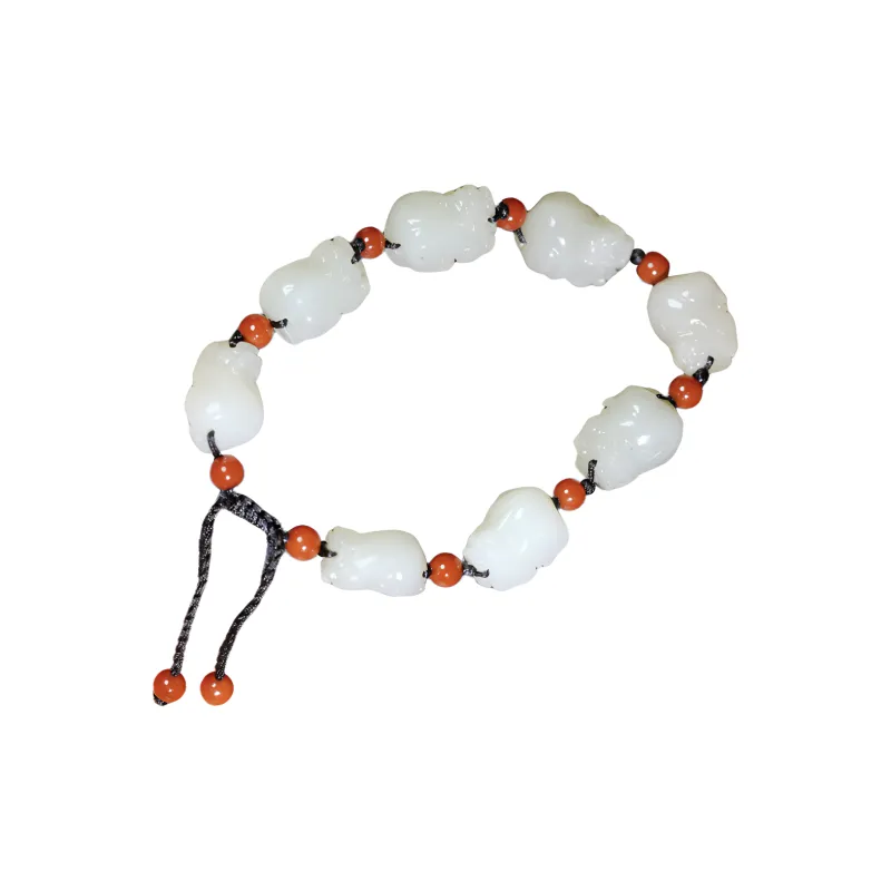 Jade Charm Yao Hetian Jade Bracelets Pale Greenish White Jade Men's-0