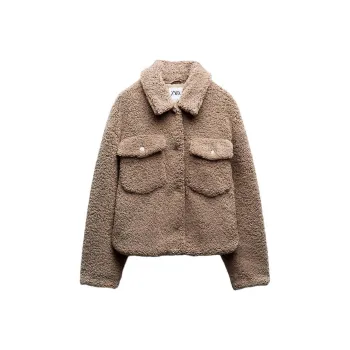 ZARA Velvet-feel Coat Women's Medium Camel