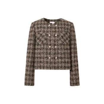 Hopeshow Cropped Coat Women's Coffee Plaid