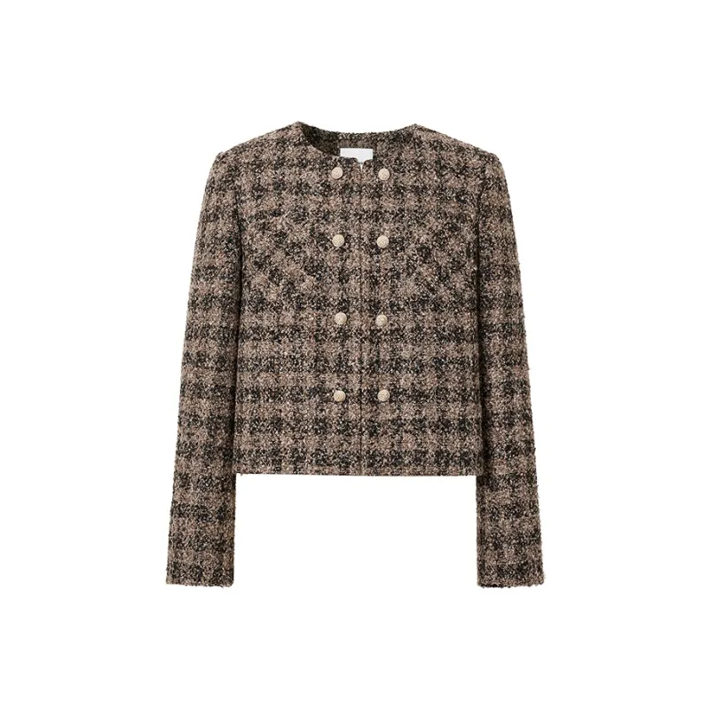 Hopeshow Cropped Coat Women's Coffee Plaid-0